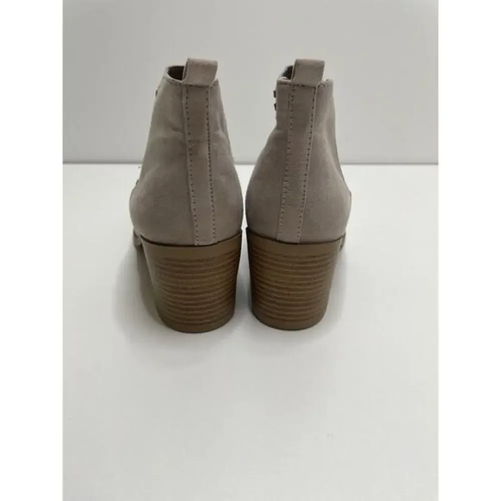 Qupid Booties Boots Taupe Women’s Size 7 Square Block Heel Cowgirl Rodeo Country